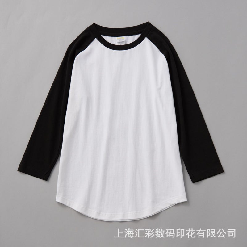 230G Raglan Seven-Point Sleeve T-Shirt Cotton Khaji Retro Oblique Shoulder Color Matching Curved Hem Two Needle Oversize - Image 3